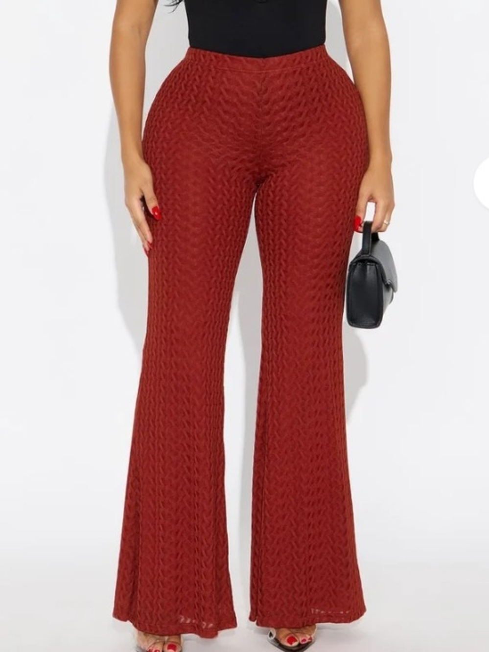 Fashion Nova Brick Red Ribbed Flare Pants